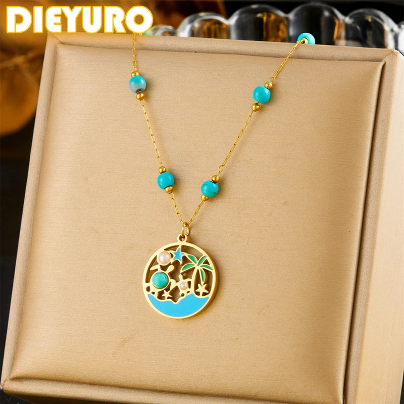 Stainless Steel Turtle Pearl Necklace