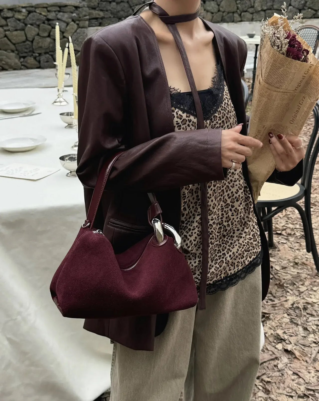 Chic Deep Wine Red Coffee Color Leather Bag