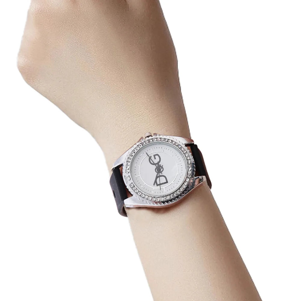 Leather Strap Inlay Dial Fashion Quartz Watch