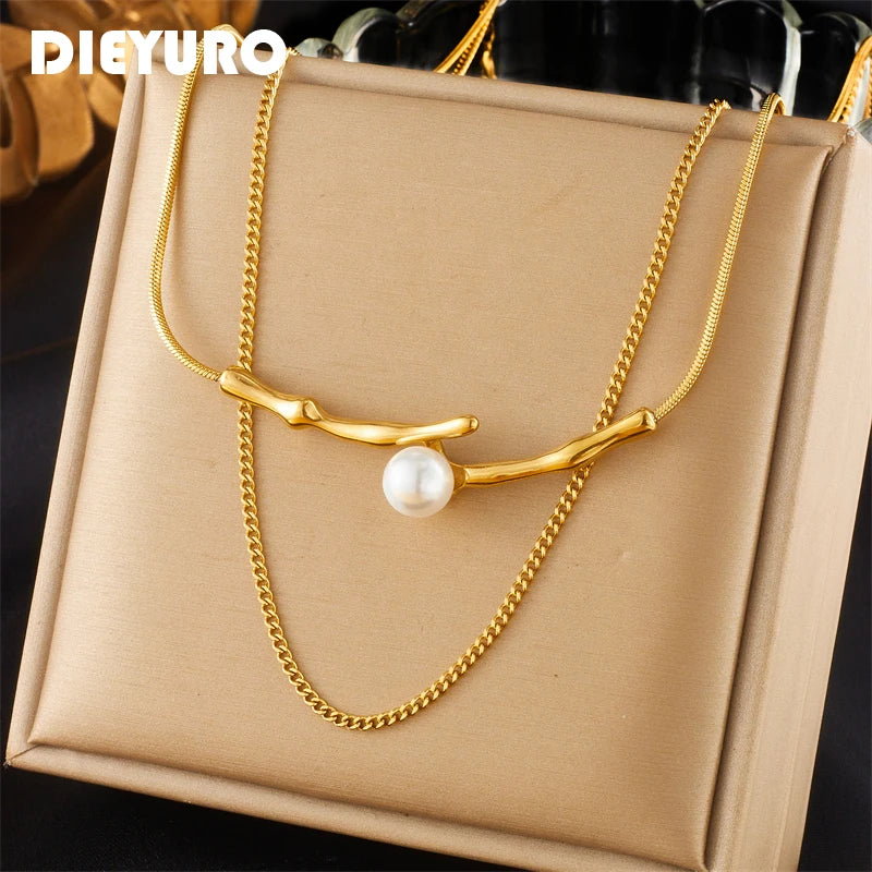 Stainless Steel Irregular Twig Pearl Pendant