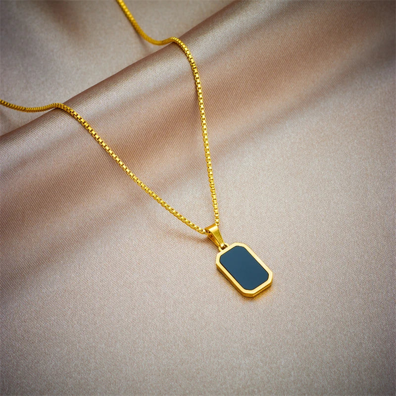 Stainless Steel Black Rectangular Pendant