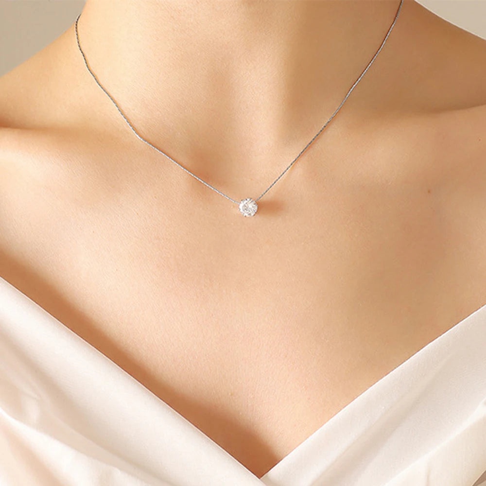 Stainless Steel Shiny Clear Zircon Necklace