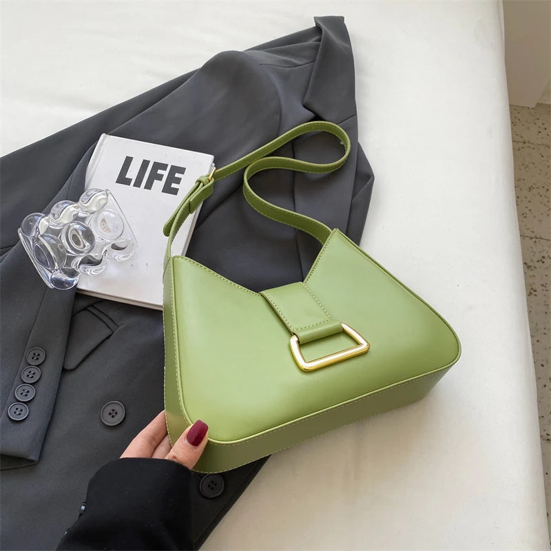 Leather Underarm Ladies Solid Color Bag