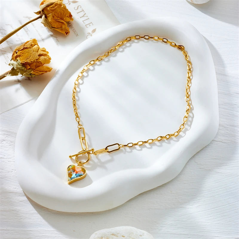 Stainless Steel Colorful Dazzling Heart Pendant