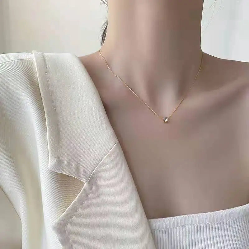 Stainless Steel Shiny Clear Zircon Necklace