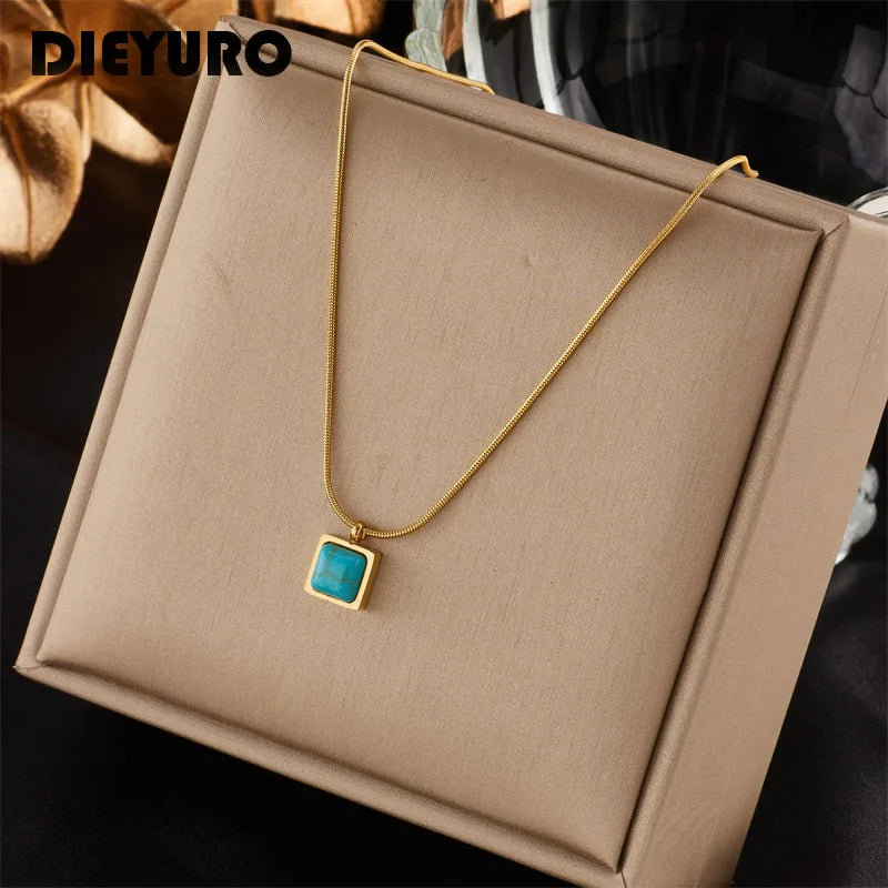 Stainless Steel Green Stone Pendant