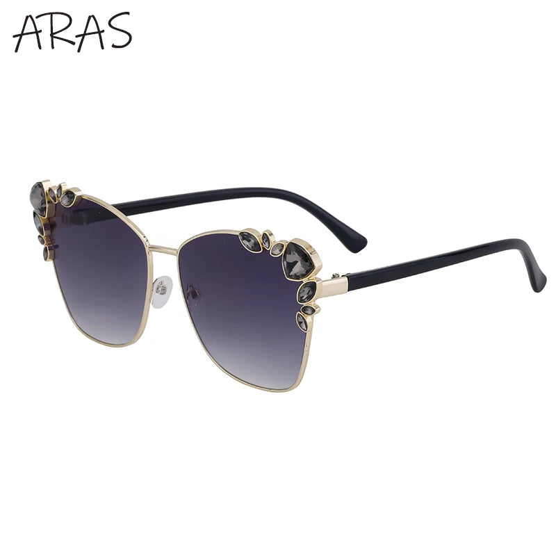 Square Rhinestone Metal Frame Sunglass