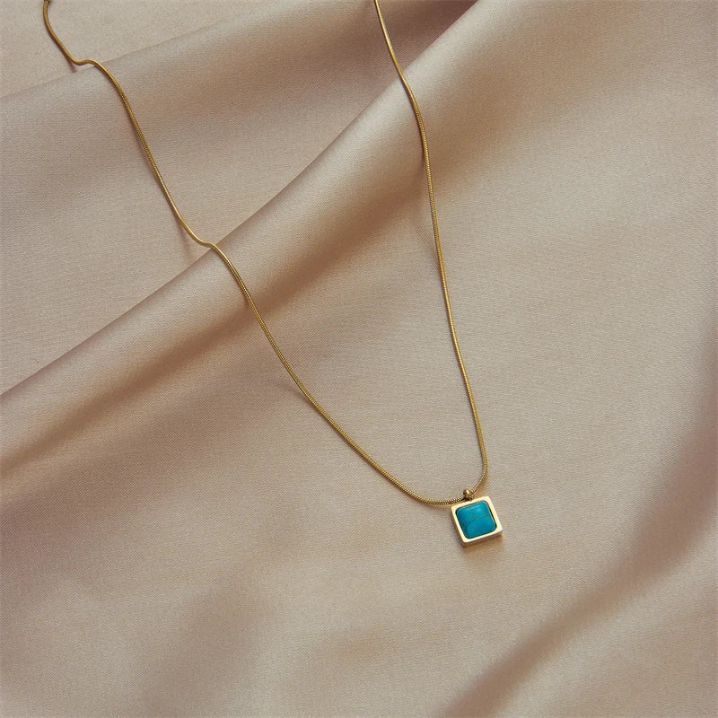 Stainless Steel Green Stone Pendant