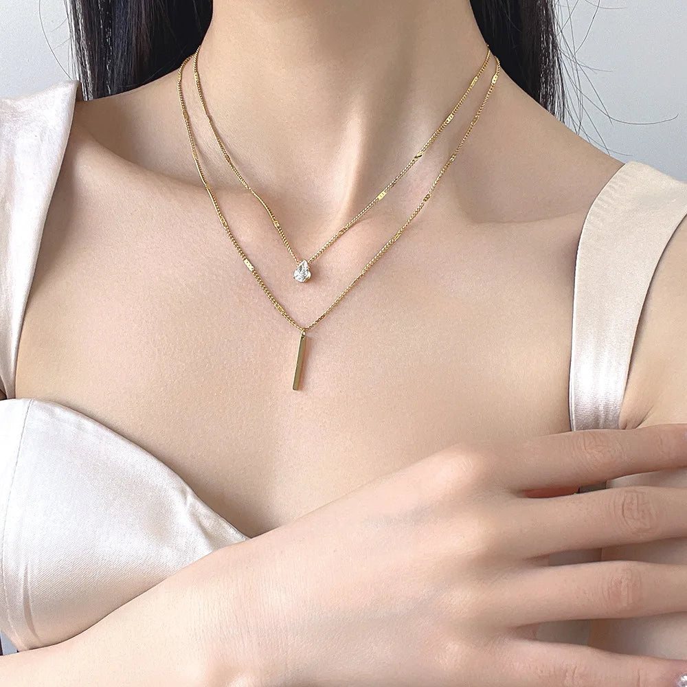 Stainless steel multilayer AAA Zircon necklace