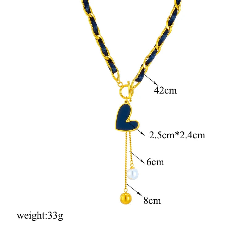 Stainless Steel Black Heart Pearl Ball Pendant