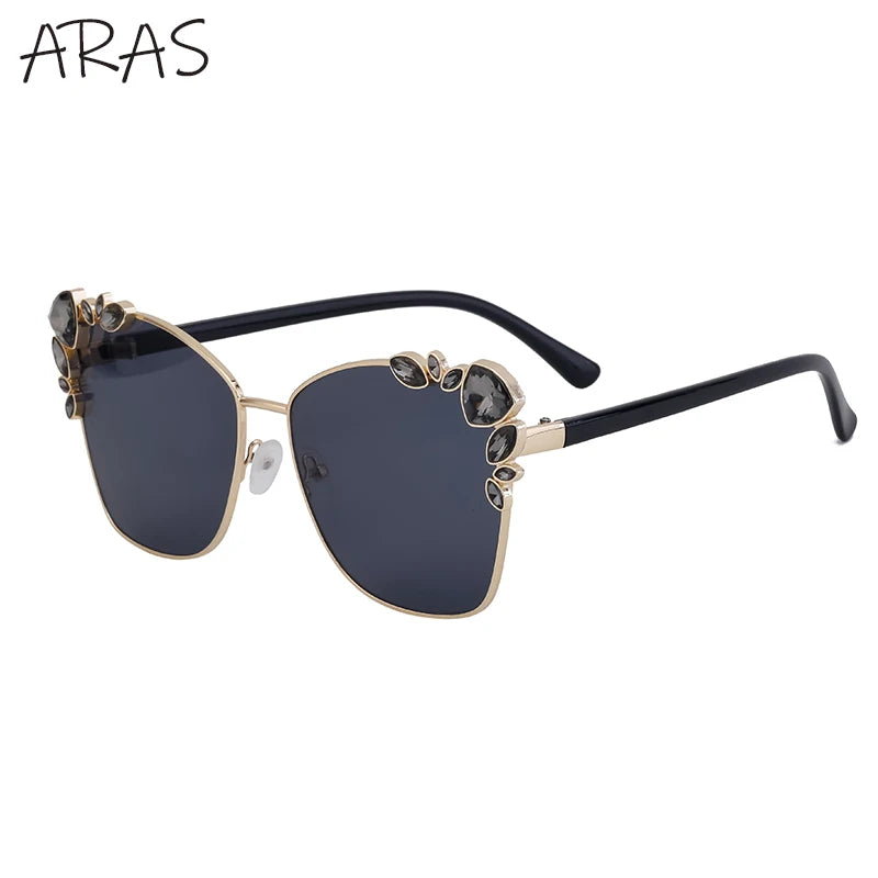 Square Rhinestone Metal Frame Sunglass