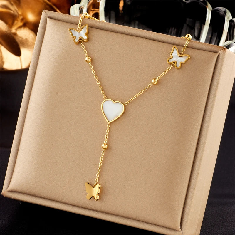 Stainless Steel Heart Eye Butterfly Pendant
