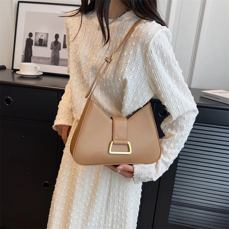 Leather Underarm Ladies Solid Color Bag