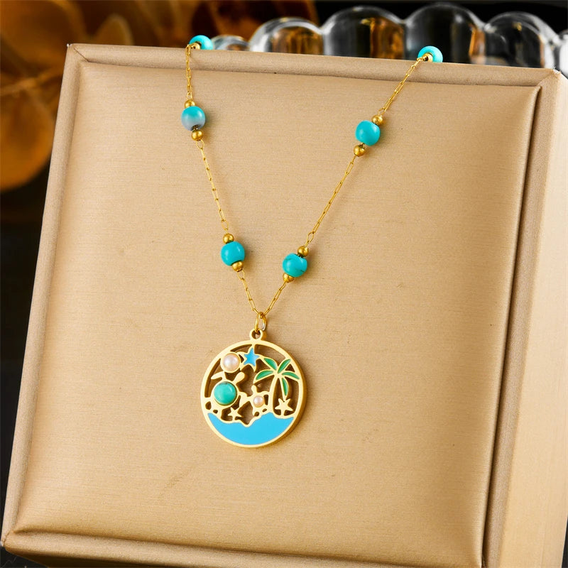 Stainless Steel Turtle Pearl Necklace
