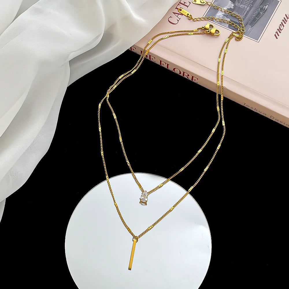 Stainless steel multilayer AAA Zircon necklace