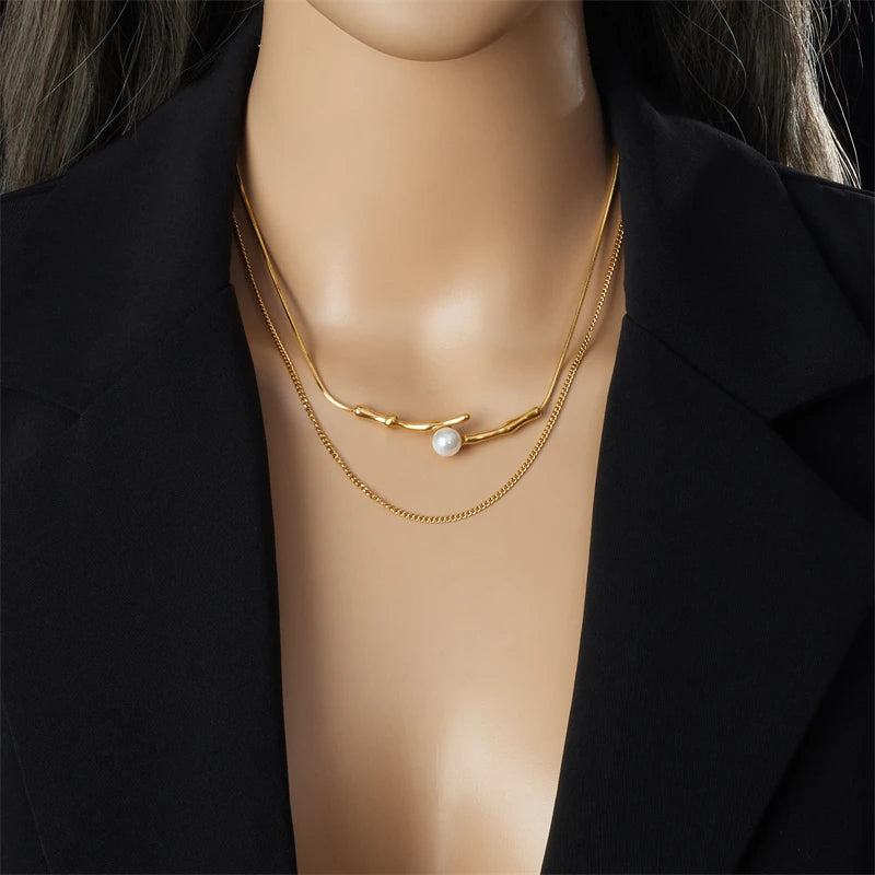 Stainless Steel Irregular Twig Pearl Pendant