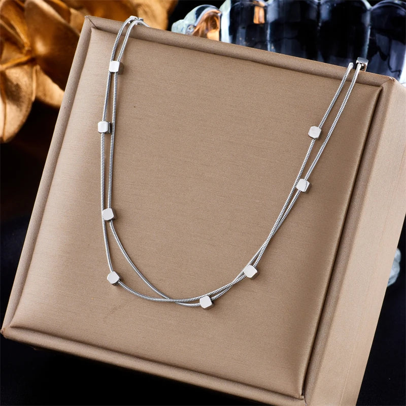 Stainless Steel Cube Chains Necklace