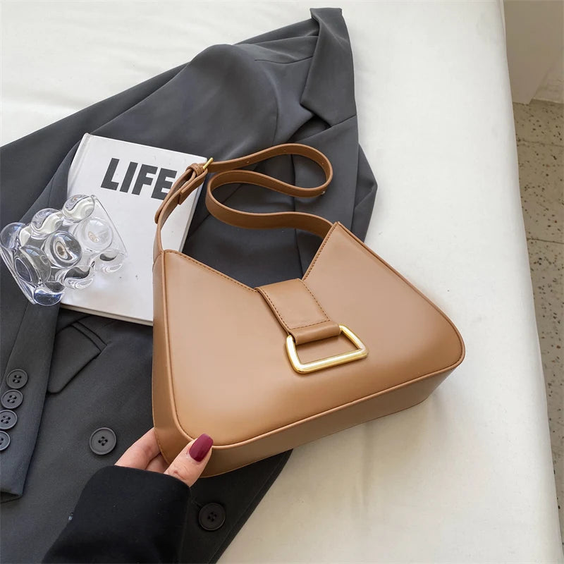 Leather Underarm Ladies Solid Color Bag