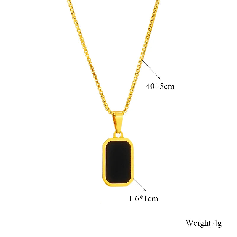 Stainless Steel Black Rectangular Pendant