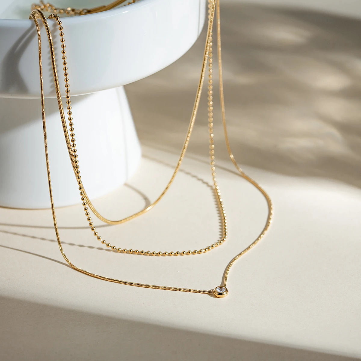 Stainless Steel Three-layer Rhinestone Necklace