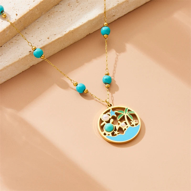 Stainless Steel Turtle Pearl Necklace