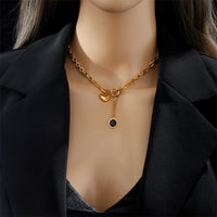 Thumbnail for Stainless Steel Heart Black Stone Pendant