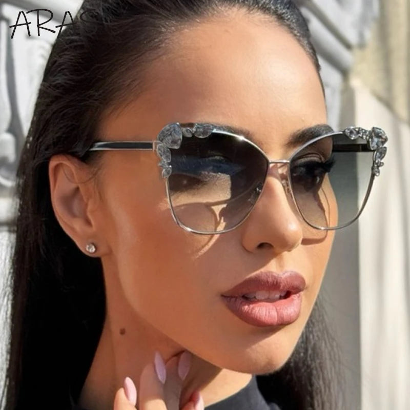 Square Rhinestone Metal Frame Sunglass