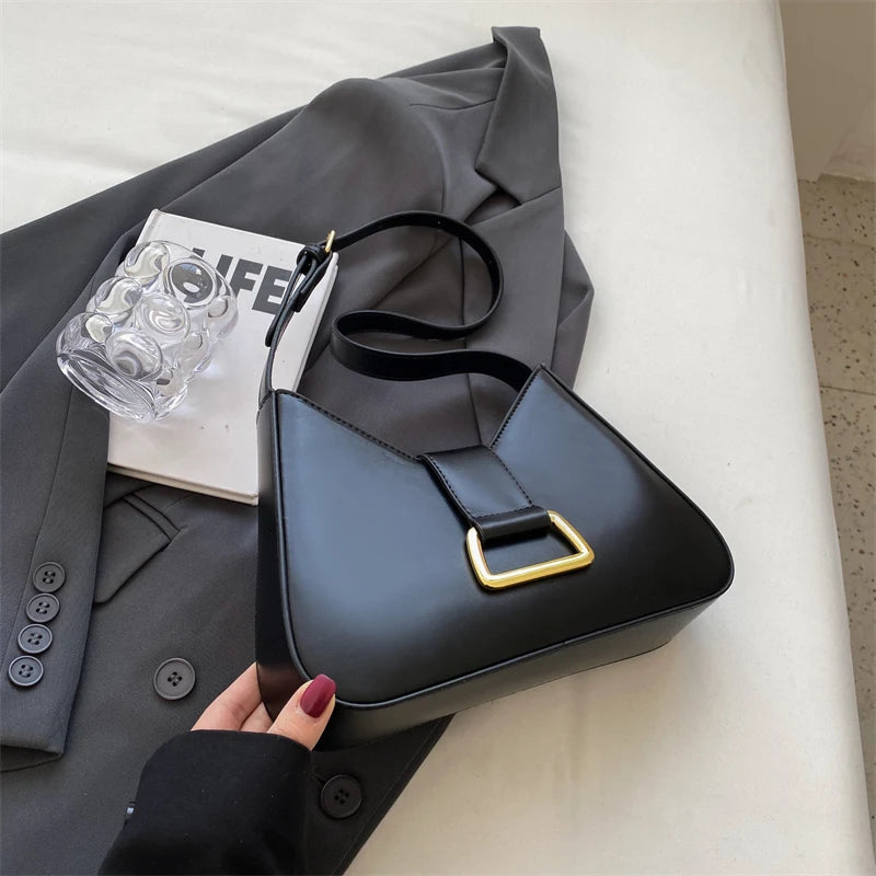 Leather Underarm Ladies Solid Color Bag