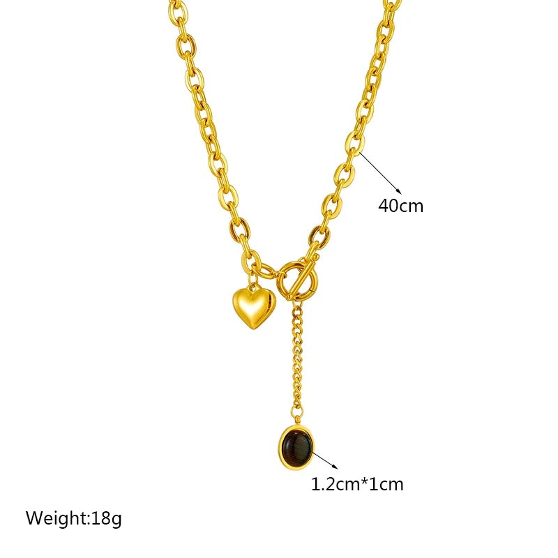 Stainless Steel Heart Black Stone Pendant