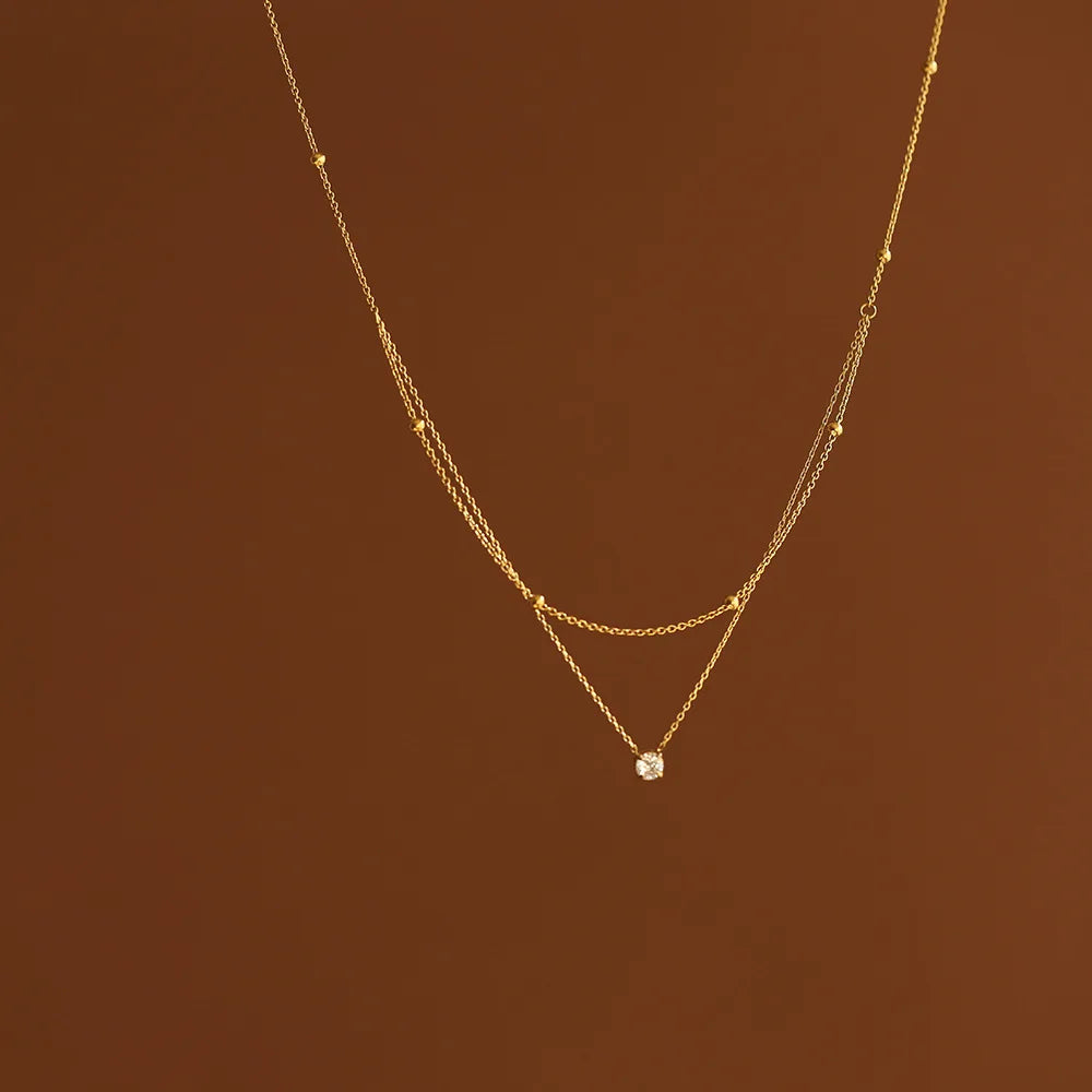 Stainless Steel Exquisite Single Zircon Pendant