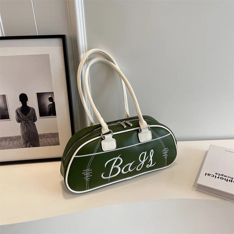 Embroidery Solid Color Long Handle Boston Bag