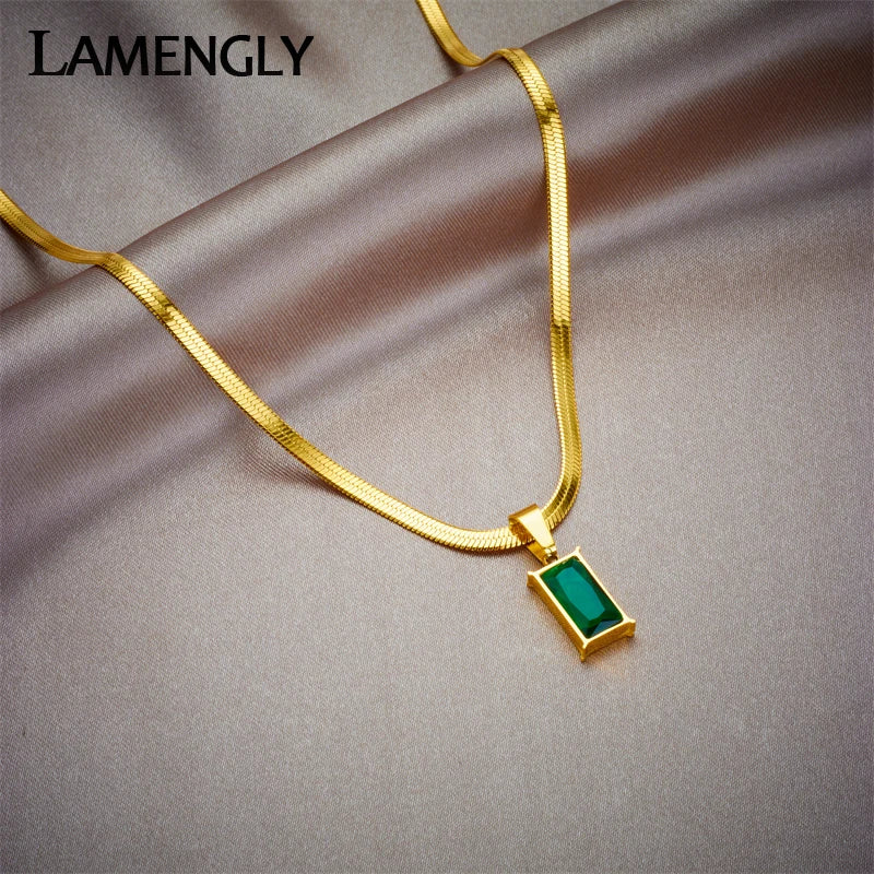 Stainless Steel Geometric Crystal Pendant