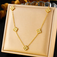 Thumbnail for Zircon Cylinder 4-Leaf Flower Necklace