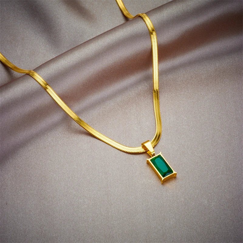 Stainless Steel Geometric Crystal Pendant