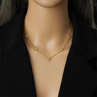 Thumbnail for Zircon Cylinder 4-Leaf Flower Necklace