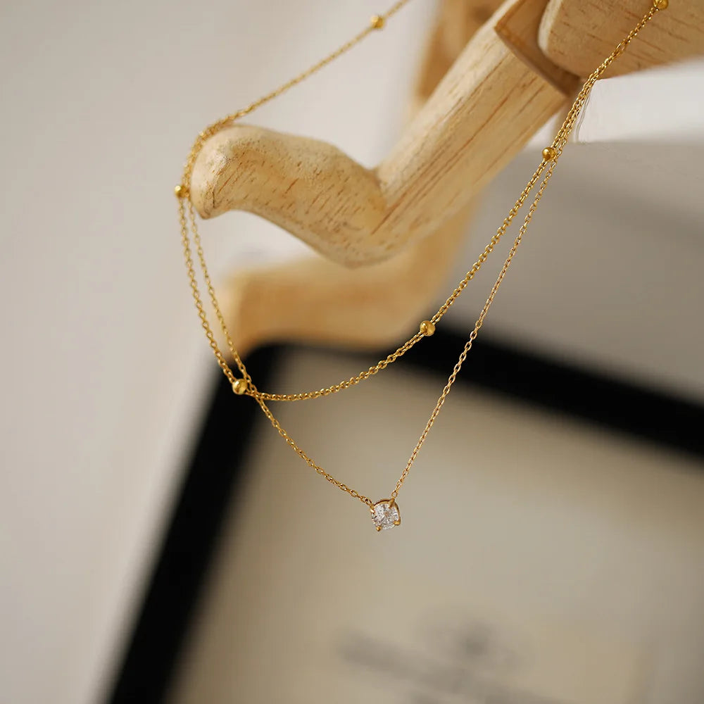 Stainless Steel Exquisite Single Zircon Pendant