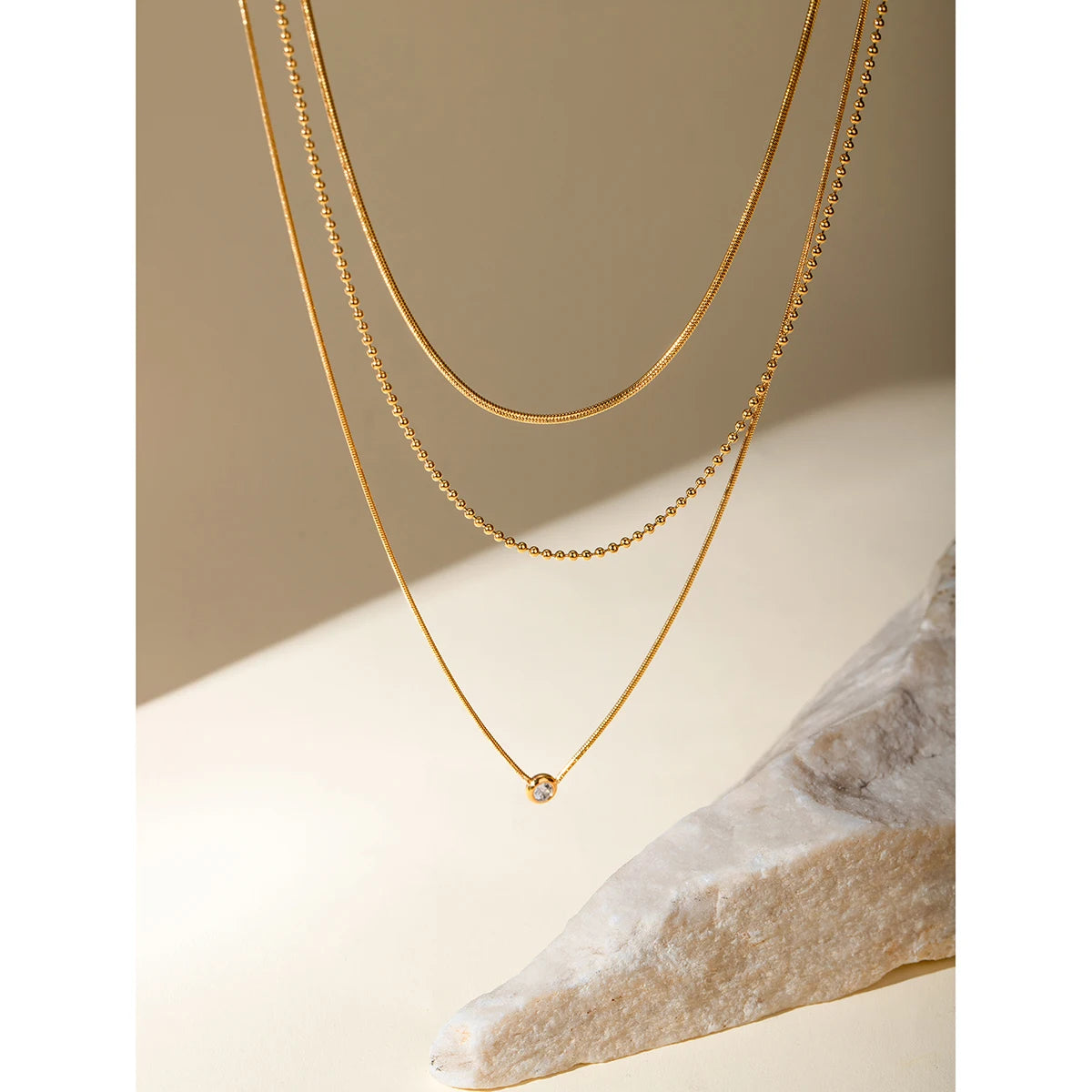 Stainless Steel Three-layer Rhinestone Necklace