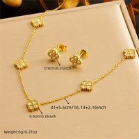 Thumbnail for Zircon Cylinder 4-Leaf Flower Necklace