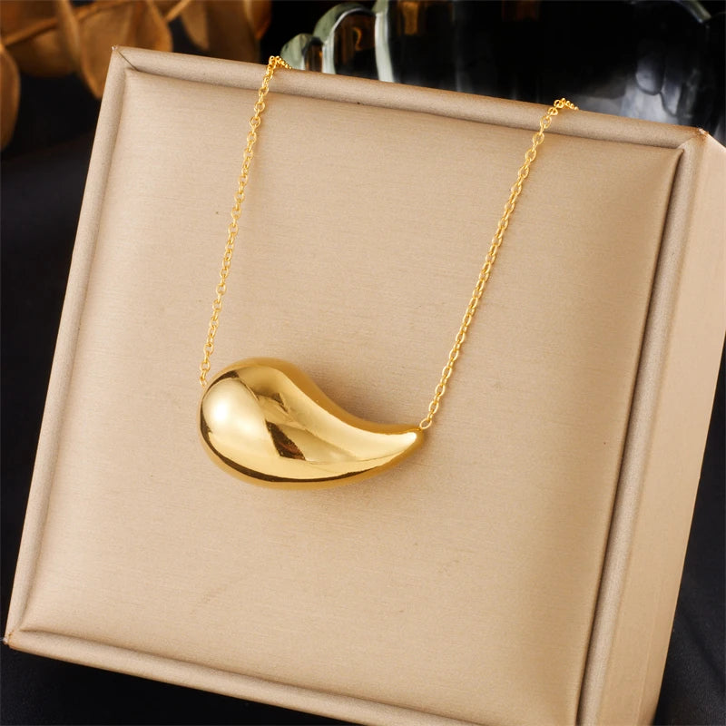 Stainless Steel Gold Color Water Drops Pendant