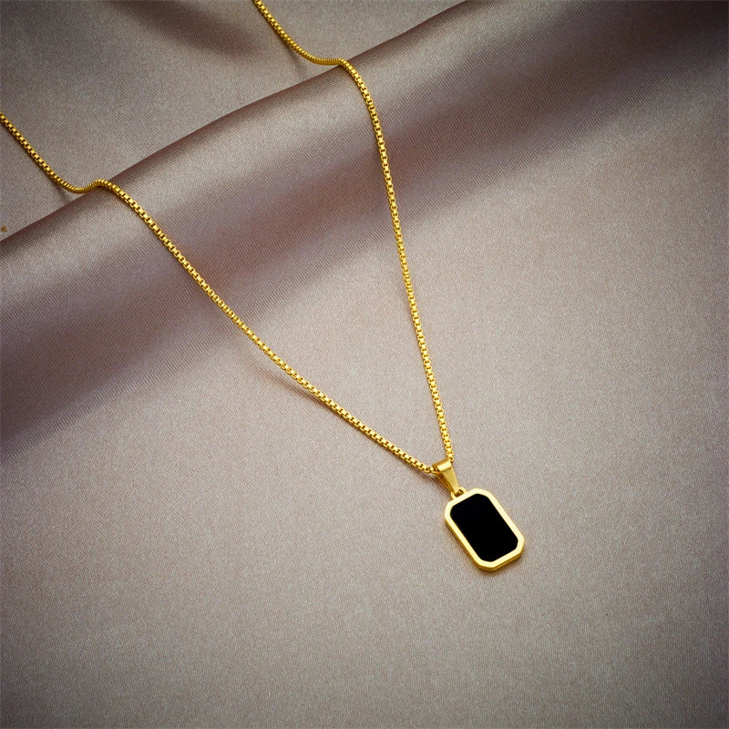 Stainless Steel Black Rectangular Pendant