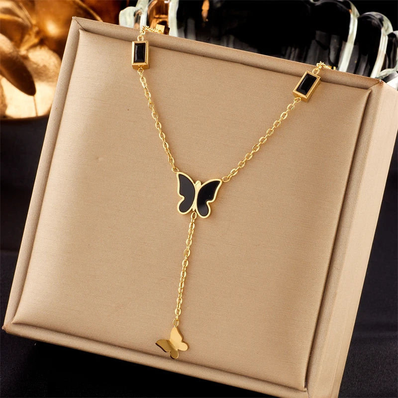 Stainless Steel Heart Eye Butterfly Pendant