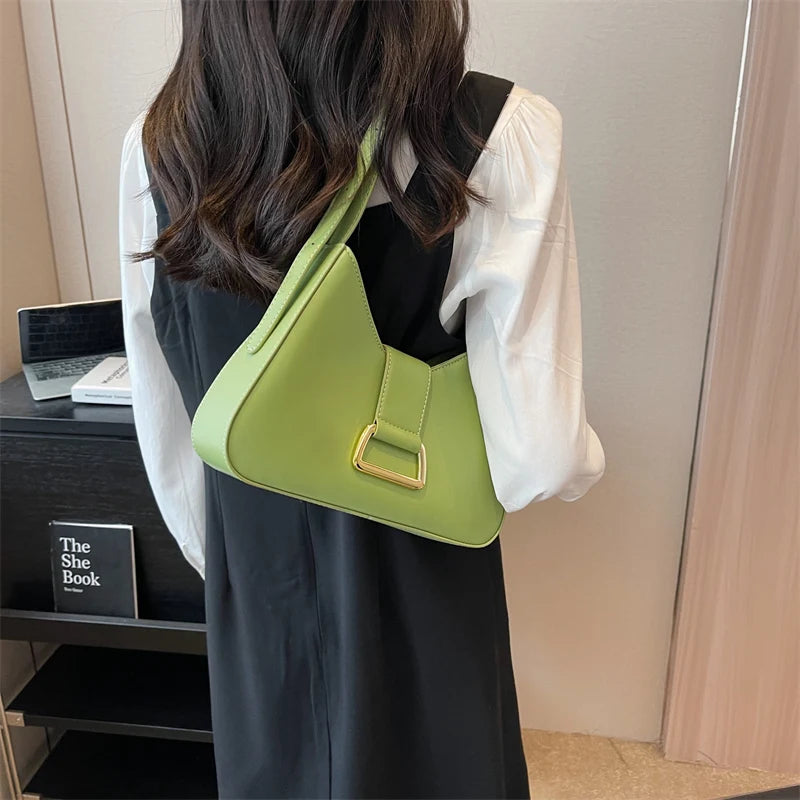 Leather Underarm Ladies Solid Color Bag