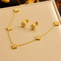 Thumbnail for Zircon Cylinder 4-Leaf Flower Necklace