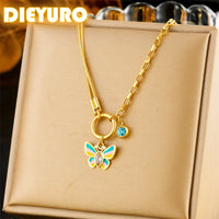 Thumbnail for Stainless Steel Colorful Butterfly Zircon Necklace