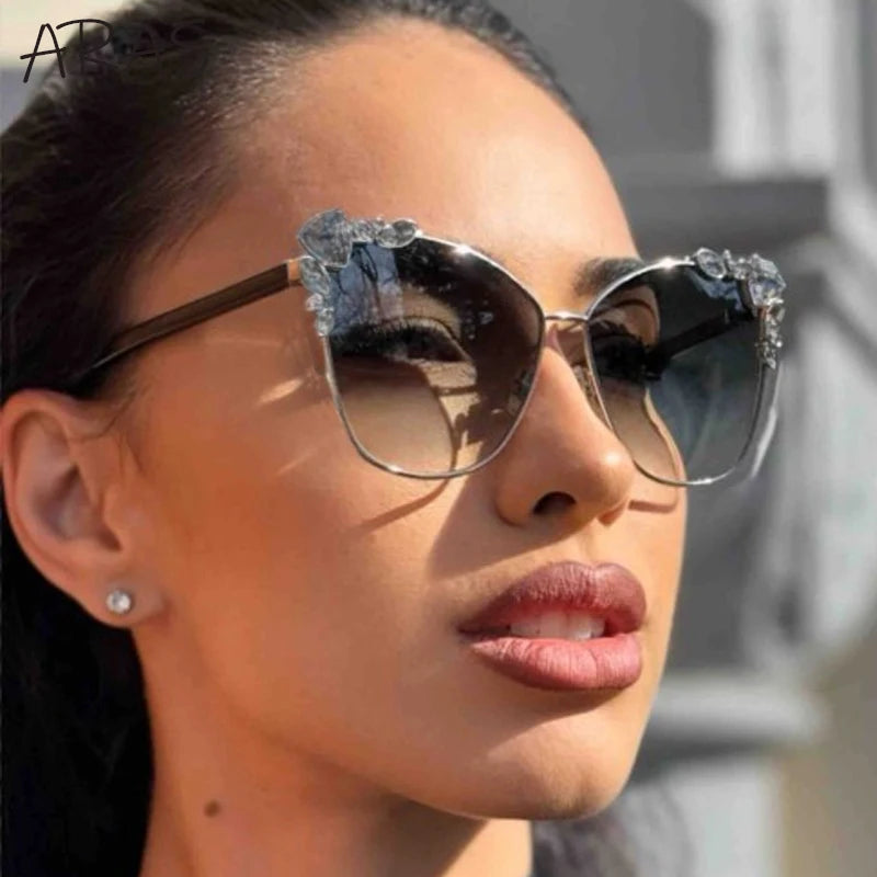 Square Rhinestone Metal Frame Sunglass