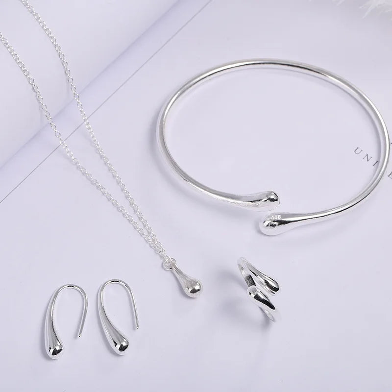 Curved Necklace Bracelet Ring Set