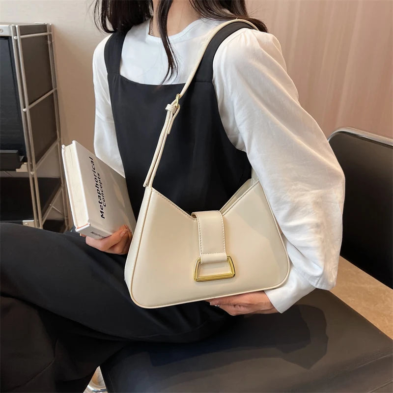 Leather Underarm Ladies Solid Color Bag