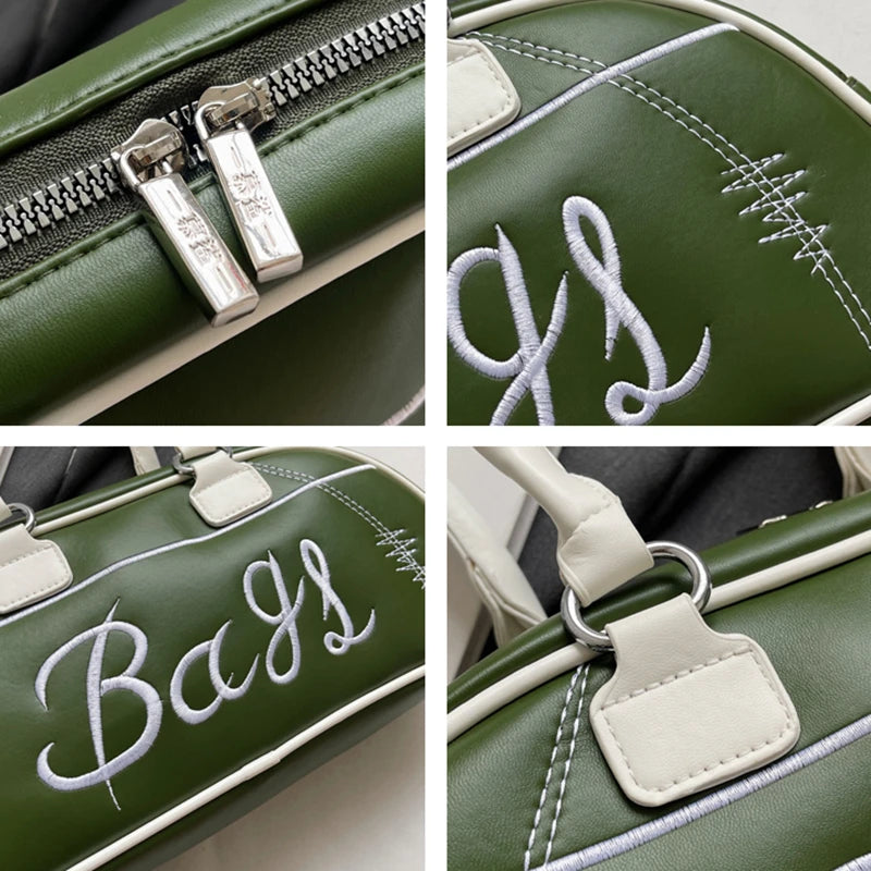 Embroidery Solid Color Long Handle Boston Bag