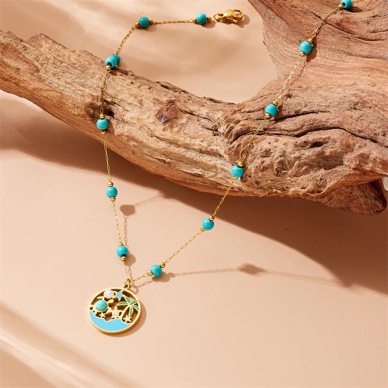 Stainless Steel Turtle Pearl Necklace
