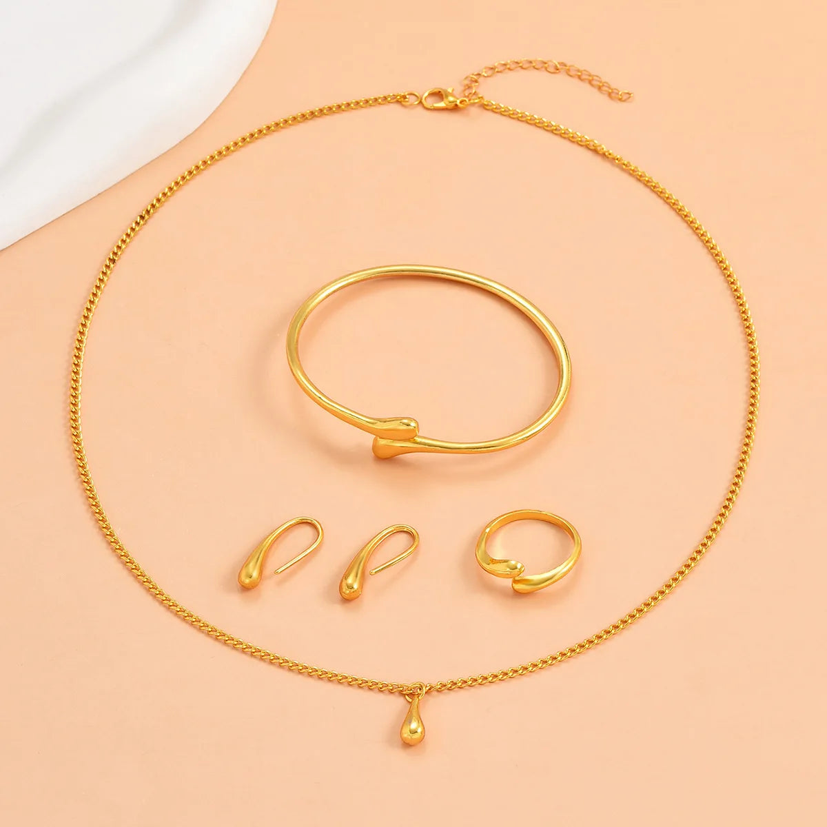 Curved Necklace Bracelet Ring Set